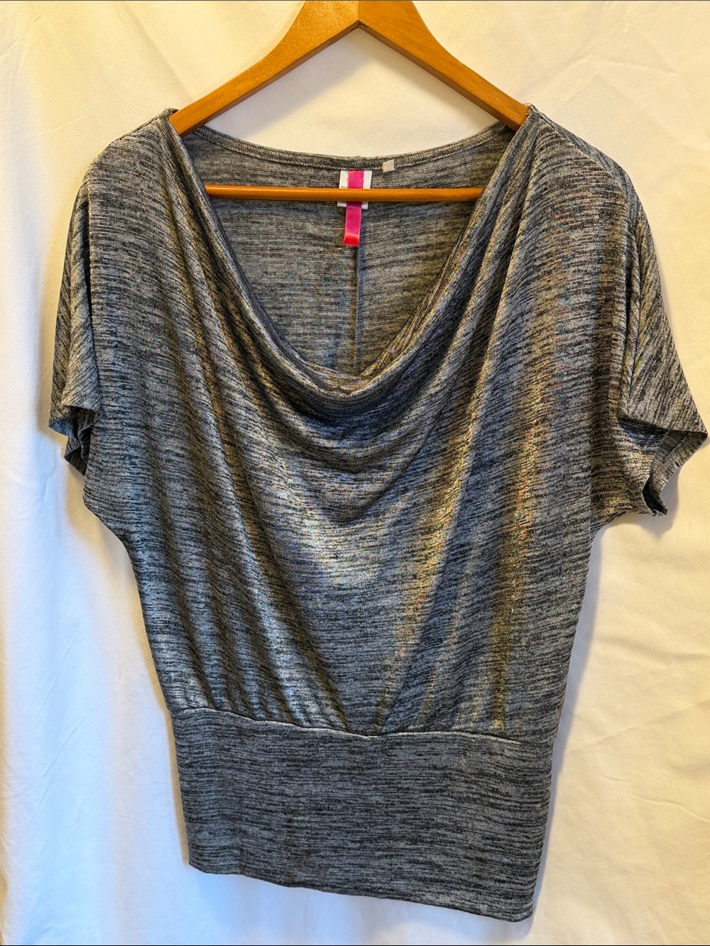 Draped Neck Heathered Gray Women's Top